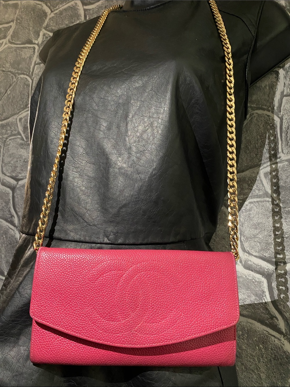 Authentic CHANEL COCO Mark Pink Caviar Skin Flap Purse